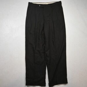 Vtg Bespoke 32x28 Dark Brown Birdseye Wool Pleated Cuffed High Waist Dress Pants